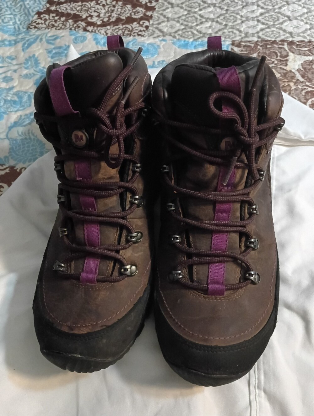 Merrell Brown Leather Hiking Boots with Purple Accents